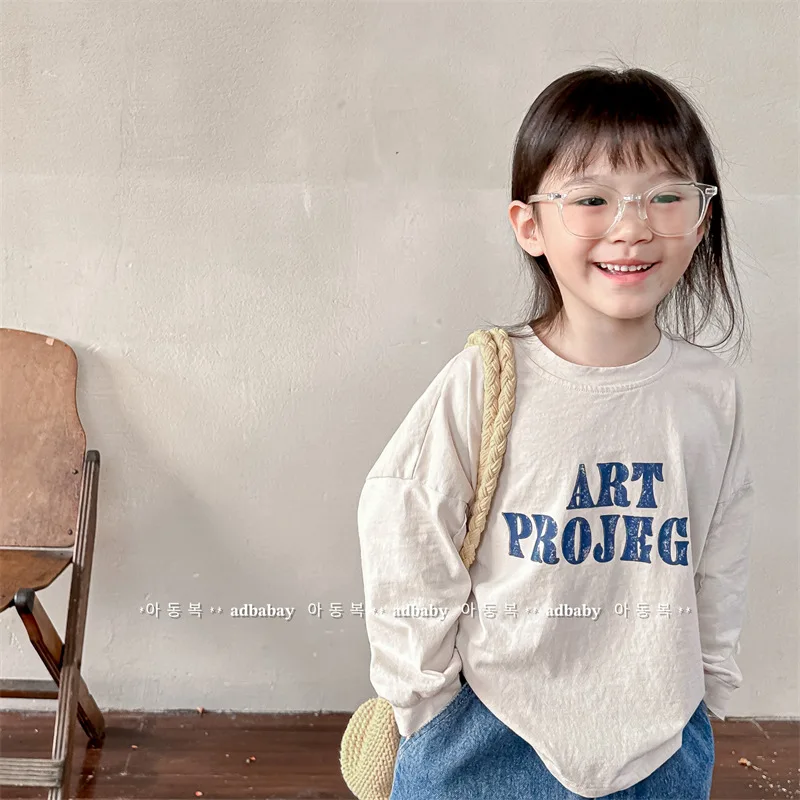 

2025 Autumn New Children Long Sleeve T Shirts Fashion Letter Print Girls Tee Cotton Baby Casual Tops Loose Boys Bottoming Shirt