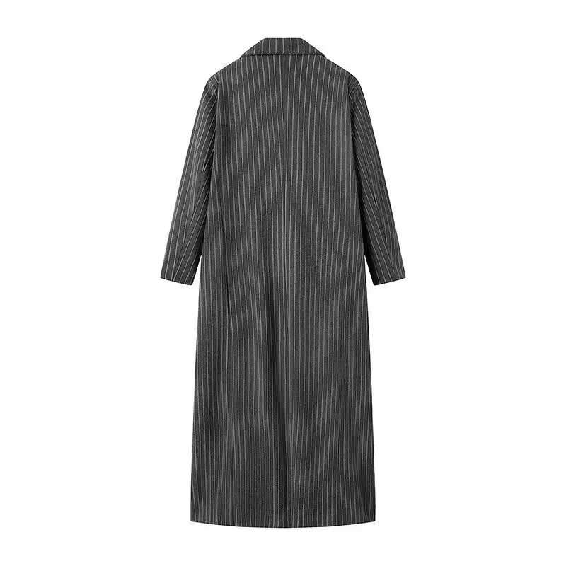 Tangada 2024 Winter Women Thick Striped Woolen Long Woolen Coat Long Sleeve Female Overcoat JA046