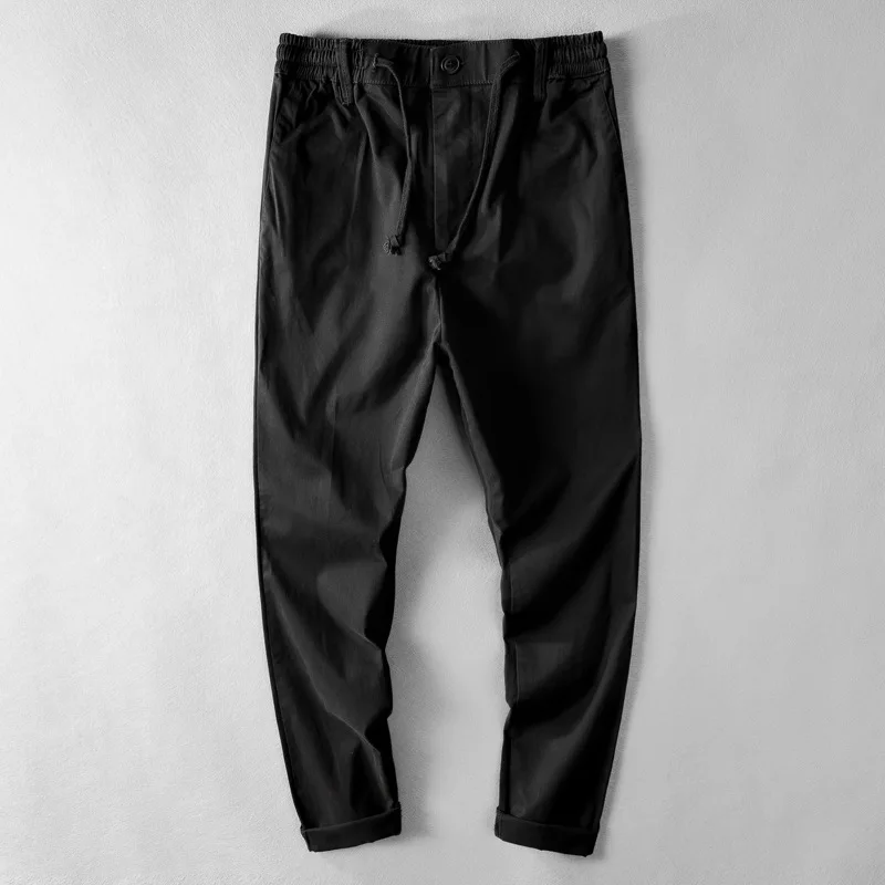 Conical Pants, Elastic Waist, Korean Casual Pants, Men's Elastic Slim Fit, Small Leg Long Pants, Pure Cotton Trend