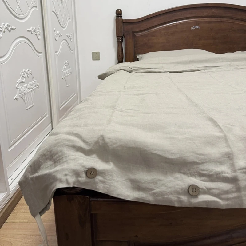 1 Piece Duvet Cover with Button Closure, Pure Linen Queen King Double Size Quilt Cover,Soft Comforter Cover