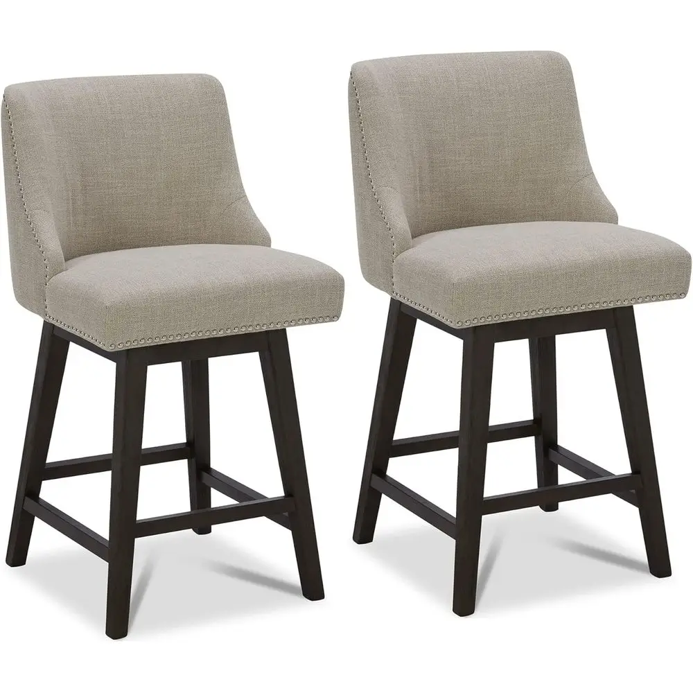 

Набор из 2 мягких поворотных барных стульев, высота 26 стоек, коричнево-коричневая ткань, деревянные ножки для кухонного острова