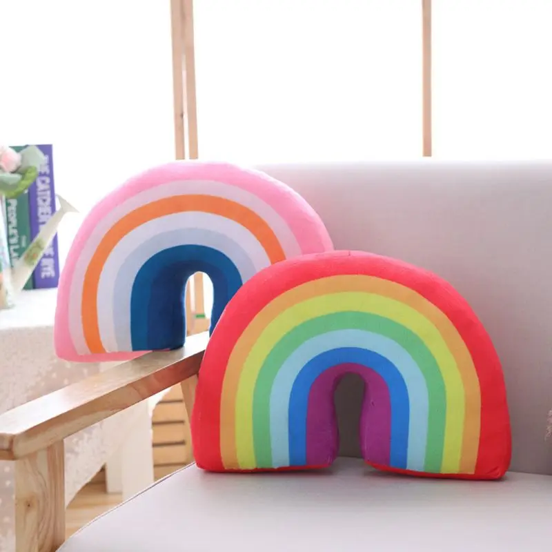 KX4B Kids Rainbow Shape Pillow Neck Cushion for Head Support Sleeping Plush Toy Children Room Decoration