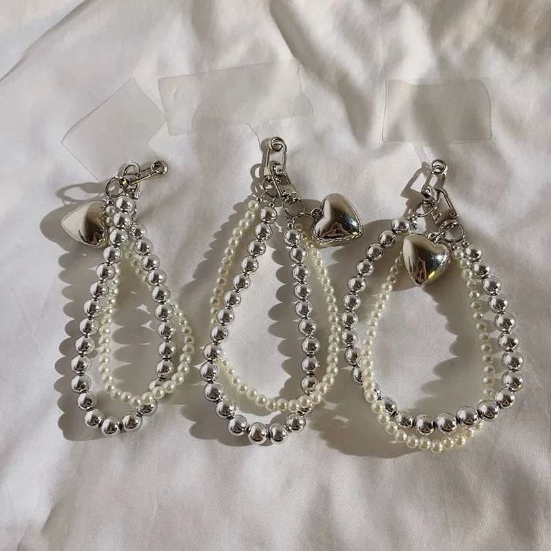 ZAKOL Love Sliver Color Bead Phone Charm With Y2K Accessories Keychain Camera Bag Pendant Hanging with IPhone Keychain