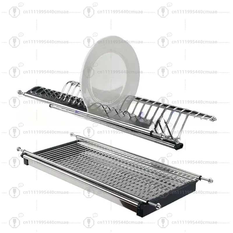 Basket Stainless Steel Embedded Kitchen Dish Rack Storage Draining Rack Cabinet Wall Cupboard Double-Layer Dish Storage Drawer
