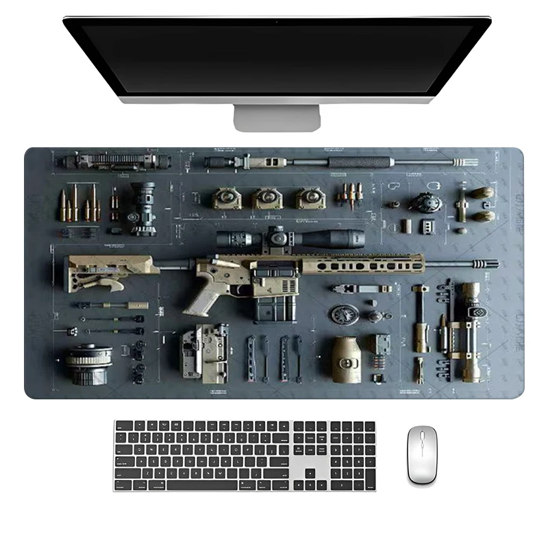 لوحة ماوس لوحة المفاتيح Super Cool Gun Model، لوحة ماوس ألعاب ثلاثية الأبعاد، لوحة ماوس هدية مع حواف مخيطة بقاعدة مطاطية غير قابلة للانزلاق