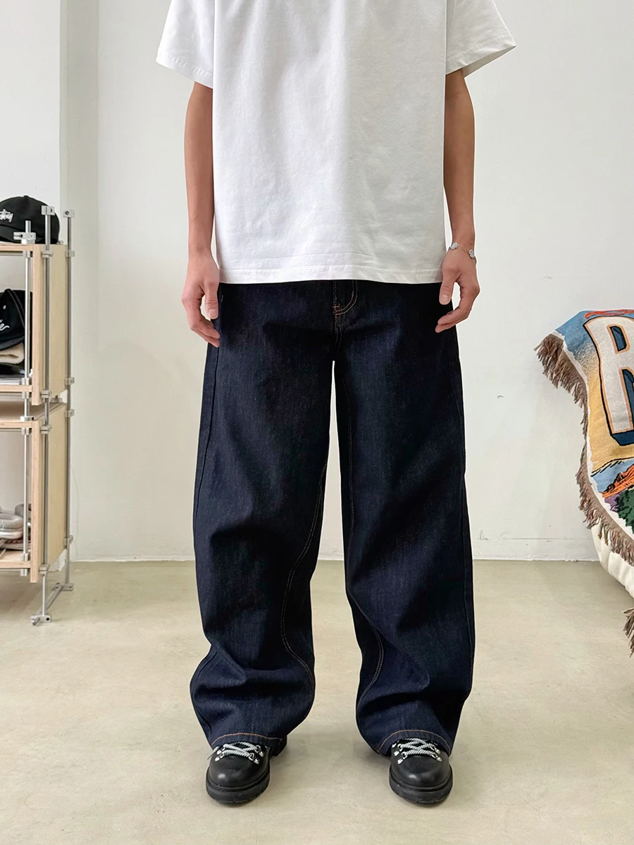 جينز رجالي أمريكي عتيق من قماش الدنيم واسع الساق جينز صغير متوهج أصلي أزرق فضفاض غير رسمي بنطال جينز شبابي متعدد الاستخدامات #5