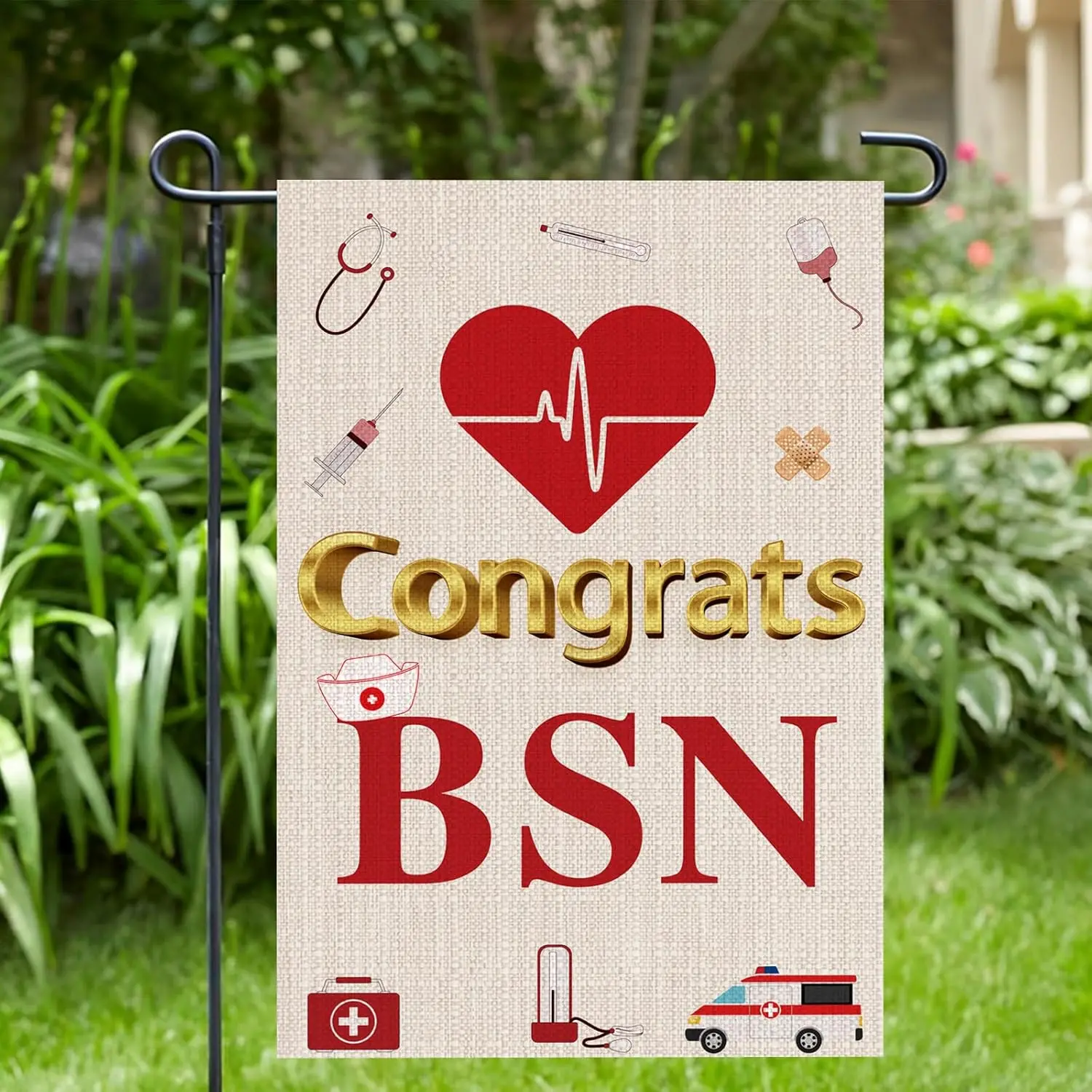 Kimini-Ki Congrats Nurse Garden Flag, BSN Nurse Graduation Yard Sign, Medical School Graduation Outdoor Lawn Garden Decorati LLG