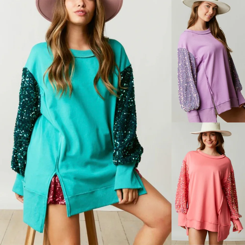 

Европейско-американская женская новая весенне-осенняя стильная модная повседневная толстовка с длинными рукавами и вышитой нашивкой, свободный топ