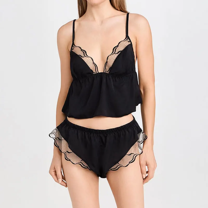 

Environmentally friendly dyeing anti-static new high-end polyester home clothes, simple and fashionable pajamas set, sexy