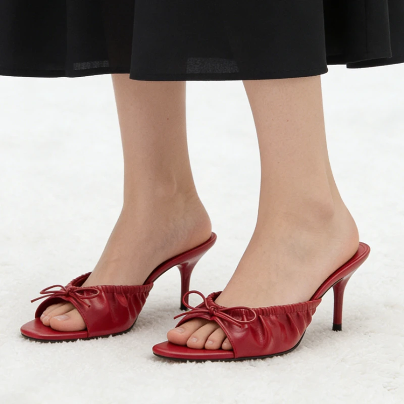 

Женские босоножки на высоком каблуке с бантом, летние, сексуальные, с острым носком, плиссированные, на шпильке, дизайнерские, класса люкс, Sandalias De Mujer