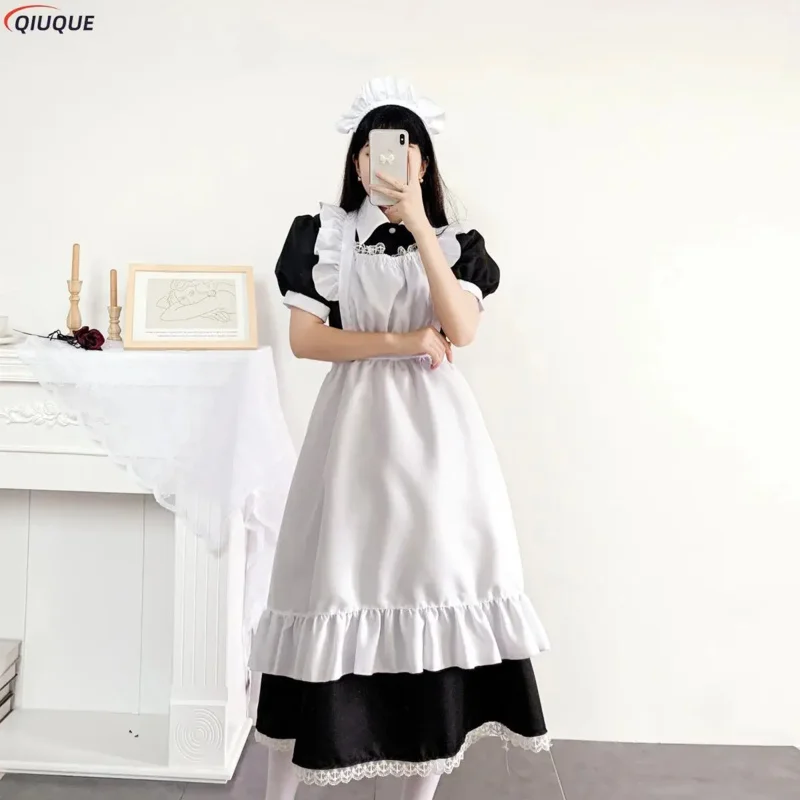 

2025 New Women Cute Maid Outfit Apron Cross Dressing Housekeeper Dress Japanese Uniforms Halloween Cosplay★★★hh