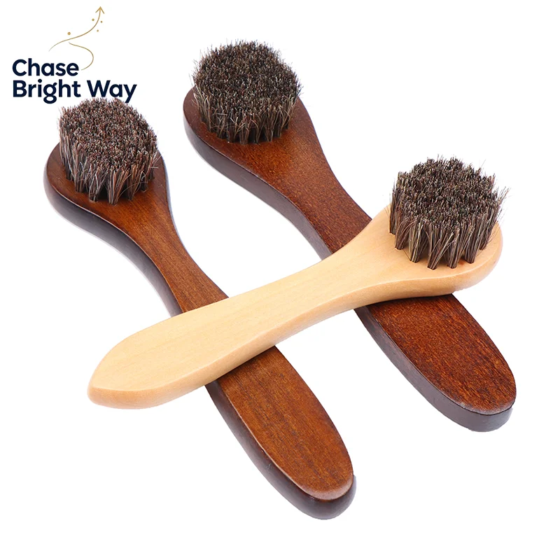 1PC Shoe Boot Polish Shine Cleaning Dust Removal Durable Shoe Brush Long Wood Handle Bristle Horse Hair Brush