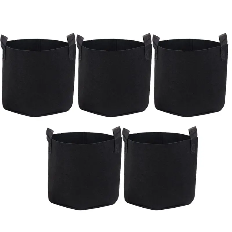 AT43-5Pcs Vegetable/Flower/Plant Grow Bags 10 Gallons Thickened Non-Woven Grow Bags Aeration Fabric Pots With Handles