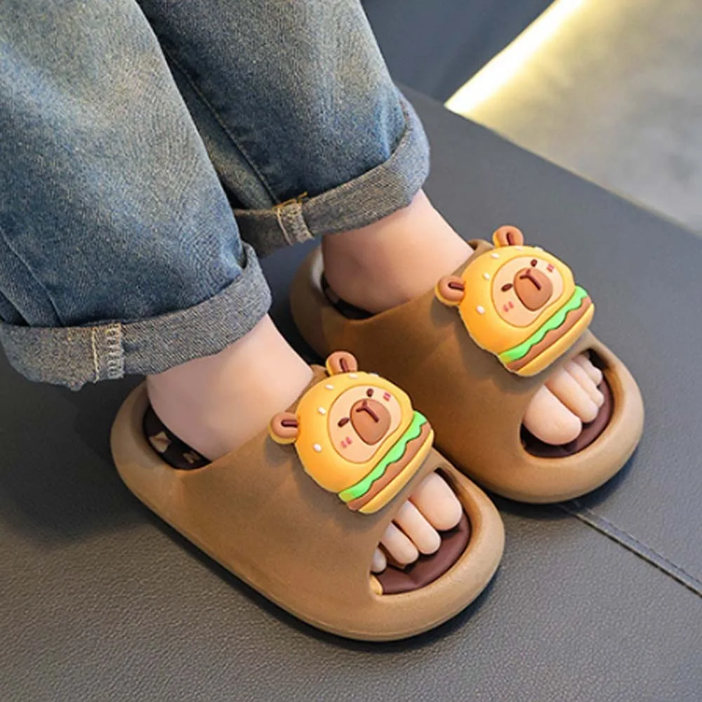 Sandal Kapibara Lucu PVC Sandal Hewan Kartun Antiselip Tebal Sandal Kamar Mandi Anak-anak Dapat Diputar Ketahanan Musim Panas