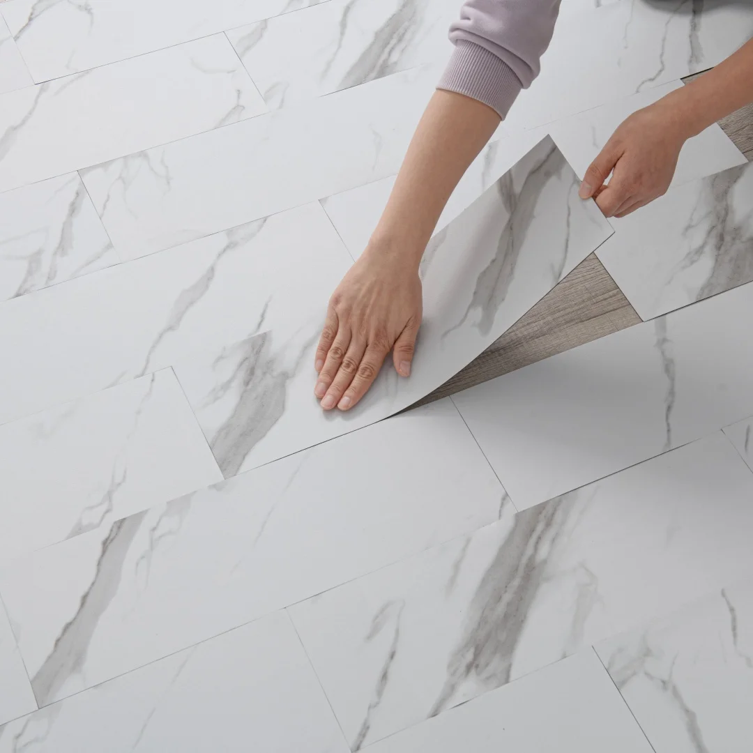 Self-adhesive Vinyl Flooring Marble PVC Peeling and Pasting Tiles Anti Slip and Wear-resistant for Home Kitchen and Bathroom Use