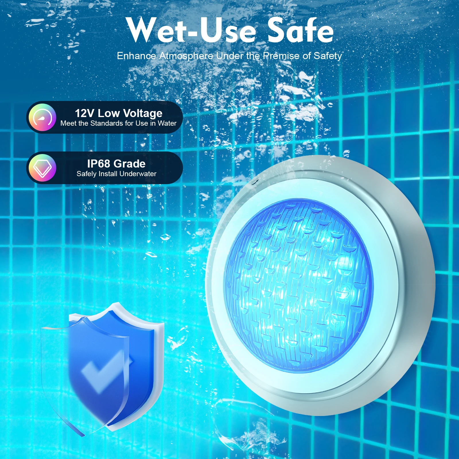 

54W Stainless Steel Pool Light 12V IP68 Waterproof LED Underwater Lamp with Remote Control for Swimming Pool Fountain Garden