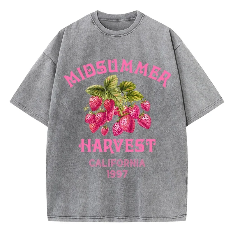 Herren-Baumwoll-T-Shirt, California Strawberry, bedrucktes, gewaschenes T-Shirt, bequemes Rundhals-Top, Herren-Sommerkleidung