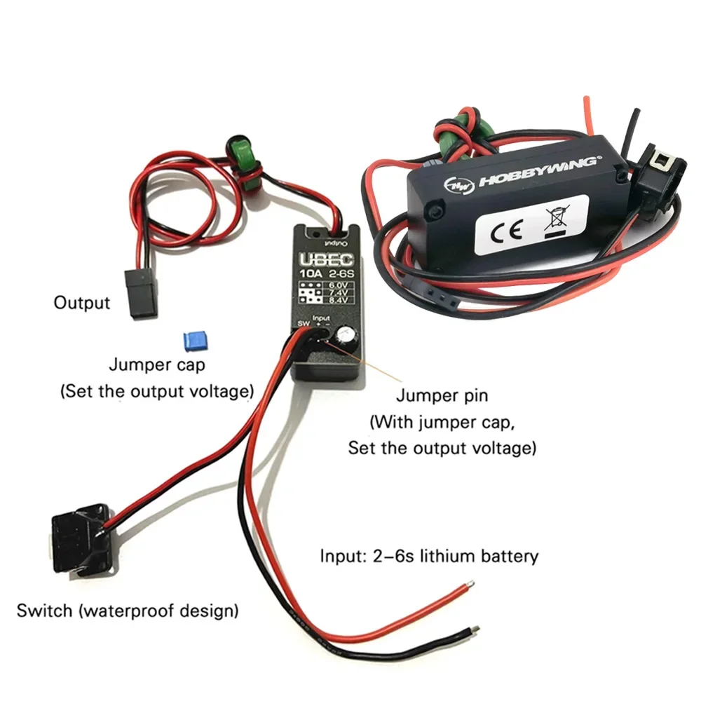 Hobbywing 10A 2-6S 10A-15A impermeable UBEC ajustable 6V/7,4 V/8,4 V con salida JR para vehículos trepadores, modelos de camiones