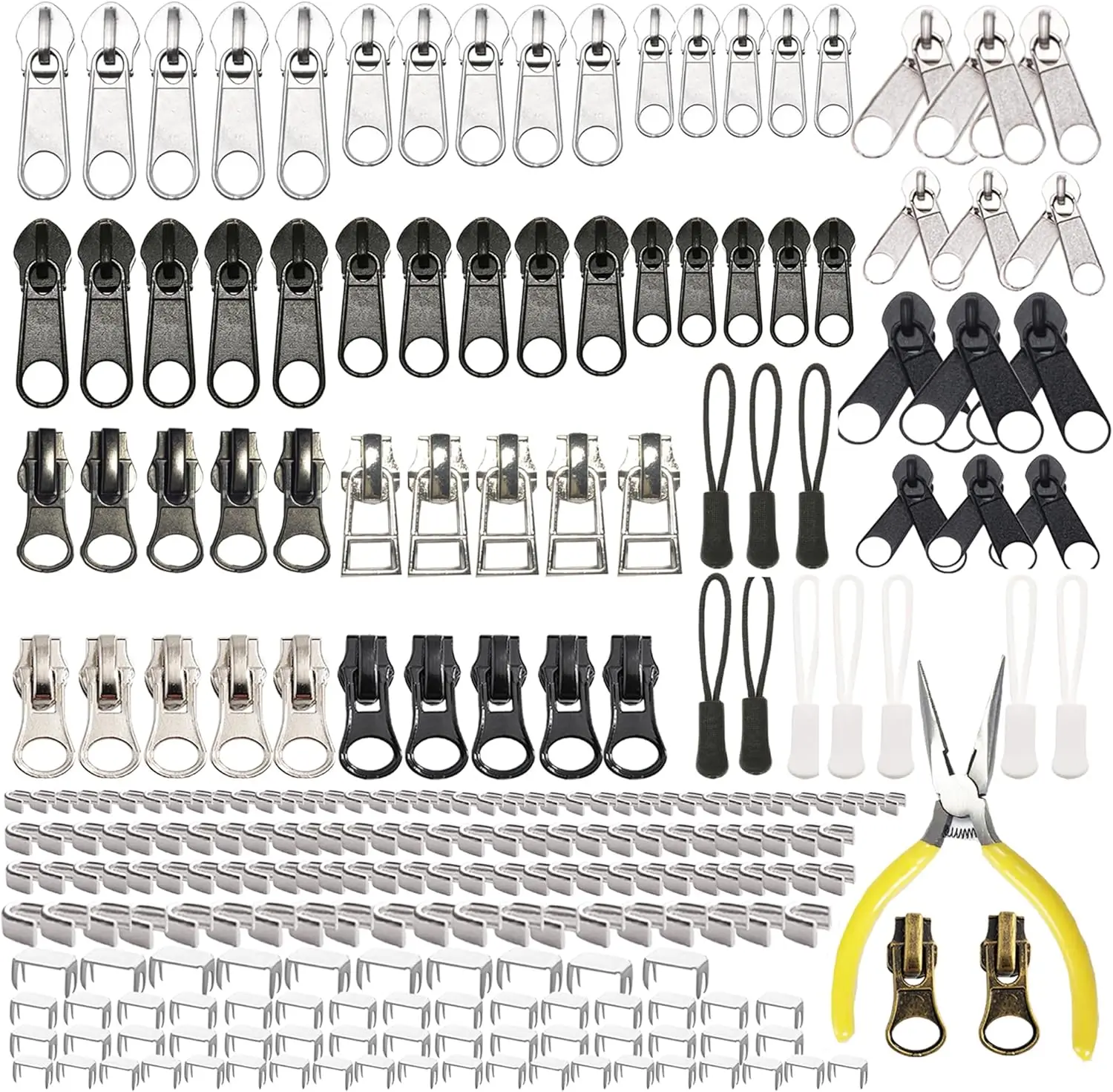 

255-Piece Zipper Repair Kit with Sliders #3 #5 #8, Pliers Tool, Pulls for Jackets, Luggage, Backpacks, Tents