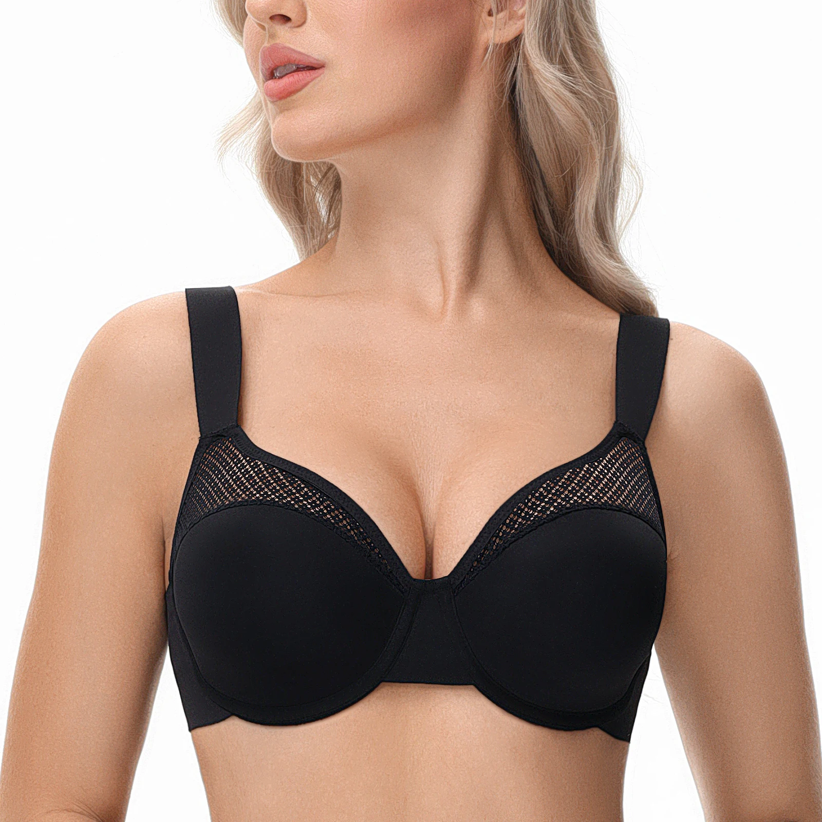 

New Plus Size Lace Bra Thin Push Up Underwire Lightly Full Coverage Plunge Bras for Women Sexy Supportive Comfort Minimizer Bra