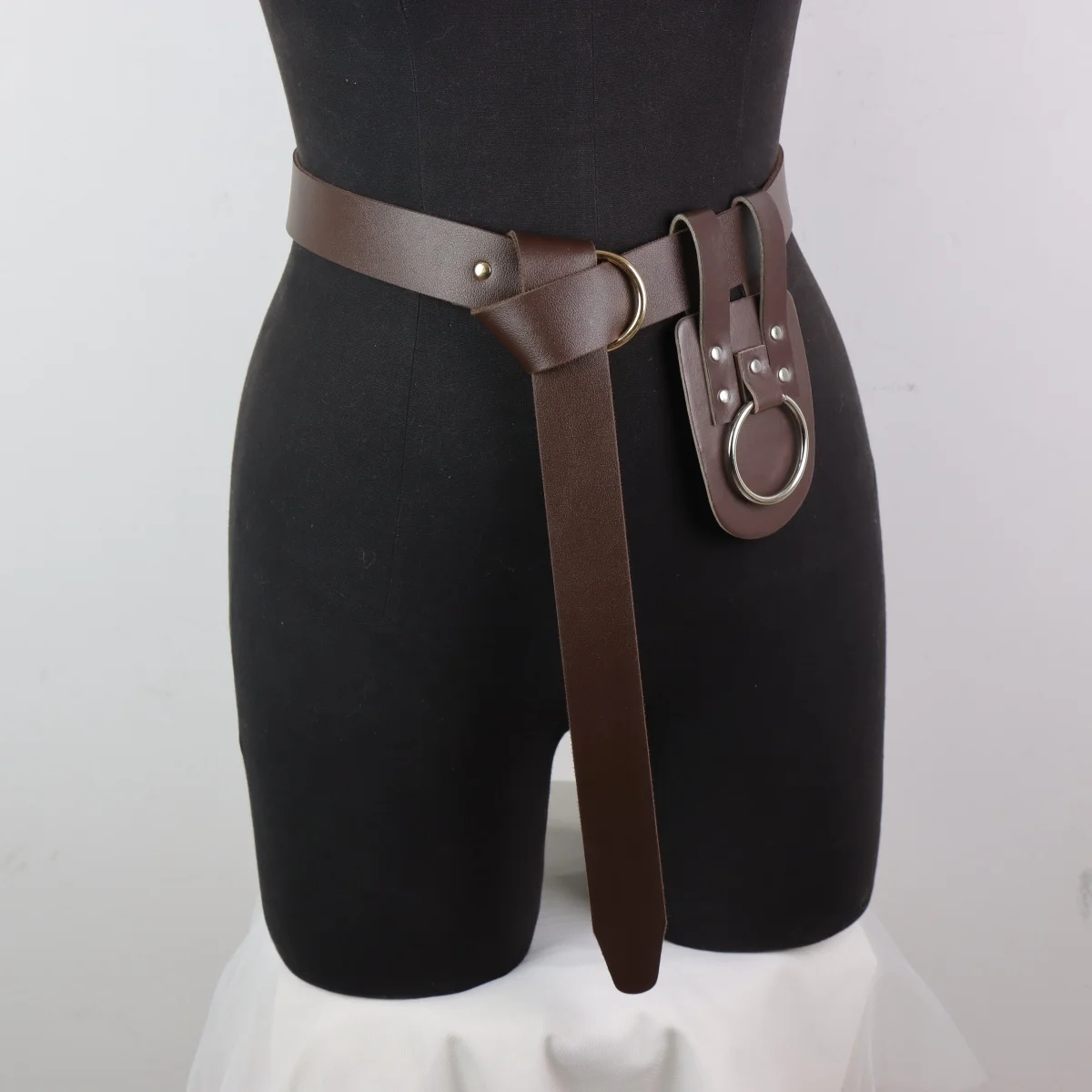 Medieval Fantasy Viking Norseman Brown Leather Tool Holder Frog with Ring,Waist Holder for Axes view 4