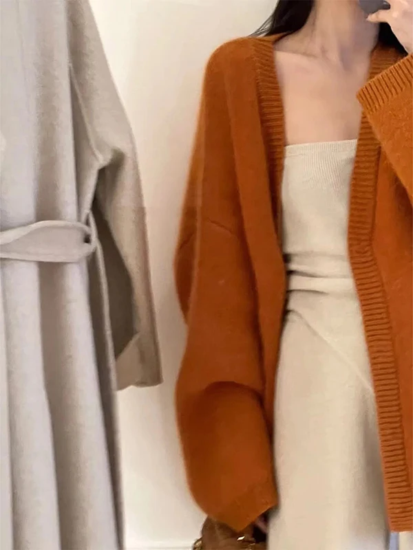 レディース ティエンド ニット ベアファー セーター コート Vネック ソフト 暖かい 秋冬 アウター カジュアル スリーブ ロング スリーブ ミッドレングス