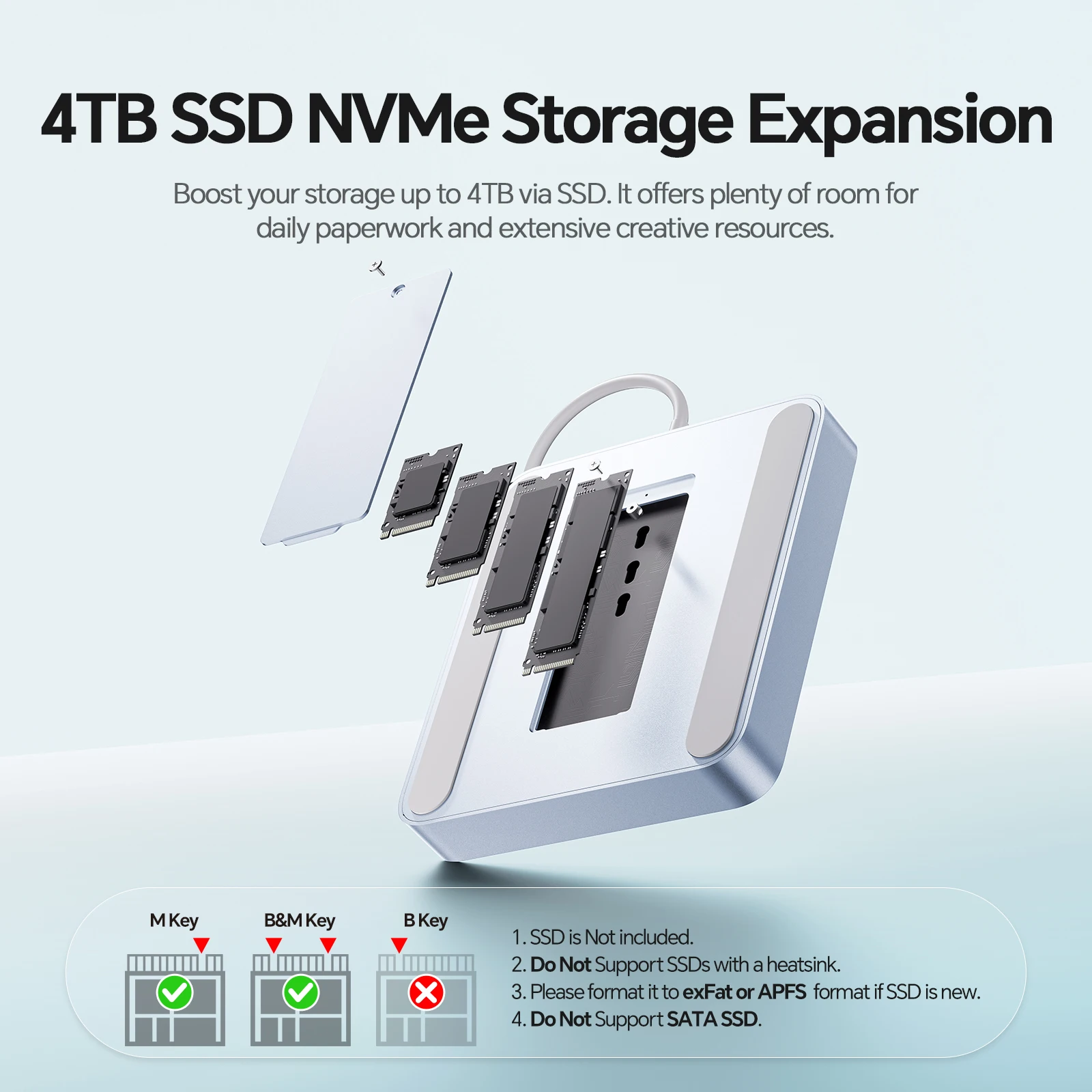 PULWTOP USB C 허브 iMac M1/M3/M4용 USB C 10Gbps, USB A SD/TF, 도킹 스테이션 지원 M.2 SSD 확장 (포함되지 않음)