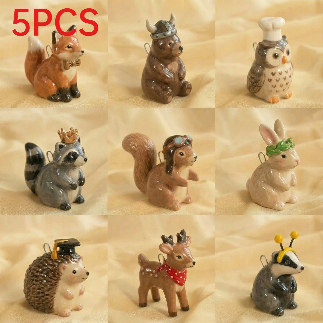 5Pcs Aesthetic Mini Woodland Animal Charms Fox Squirrel Rabbit  Pendants DIY Necklace Bracelet Accessories