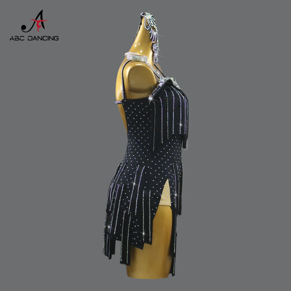 ชุดเต้นลาตินสีดำ ชุดปาร์ตี้ ชุดเซ็กซี่ ชุดกีฬาสำหรับเด็กผู้หญิง ชุดเต้นบนเวทีสำหรับผู้หญิง กระโปรง ชุดออกงาน ชุดฝึกซ้อมสั้น ชุดแต่งกายมีชายครุย