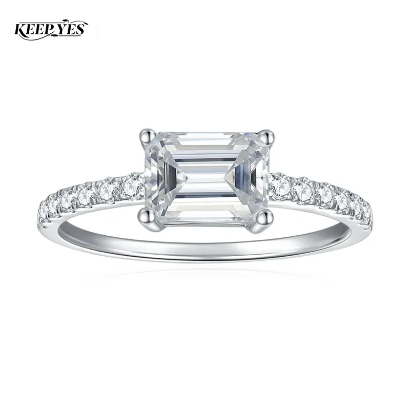 

KEEP YES Emerald Cut 5*7mm1ct Moissanite Diamond Rings for Women Sparkly Engagement Wedding Band Platinum Plated S925 Silver