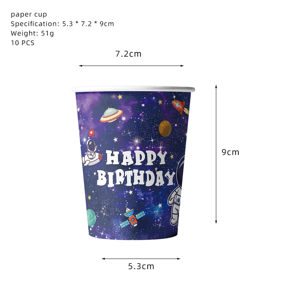 Space Astronaut Birthday Disposable Tableware Paper Cup Plate Napkin Banner Balloon For Kild Birthday Party Decorations Supplies