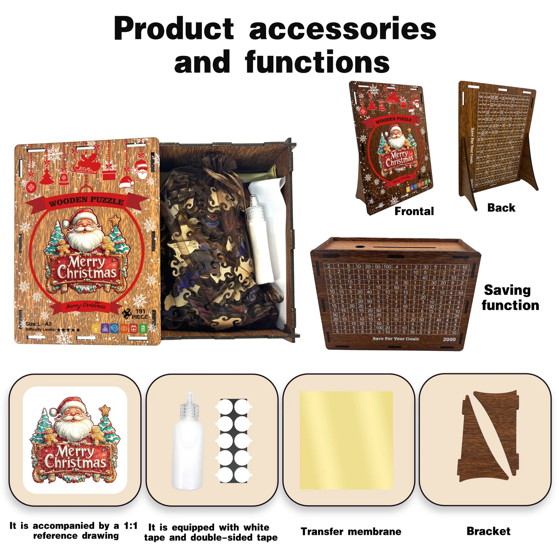 Natal papai noel quebra-cabeça de madeira 191 pçs em forma irregular quebra-cabeça jogo aniversário presentes de natal cofrinho decoração de casa