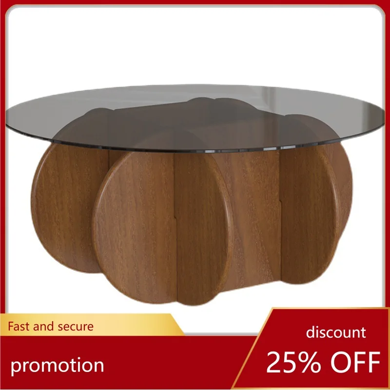 CZ Small Apartment Simple Coffee Table Modern Living Room Home Creative Round Glass Solid Wood Coffee Table