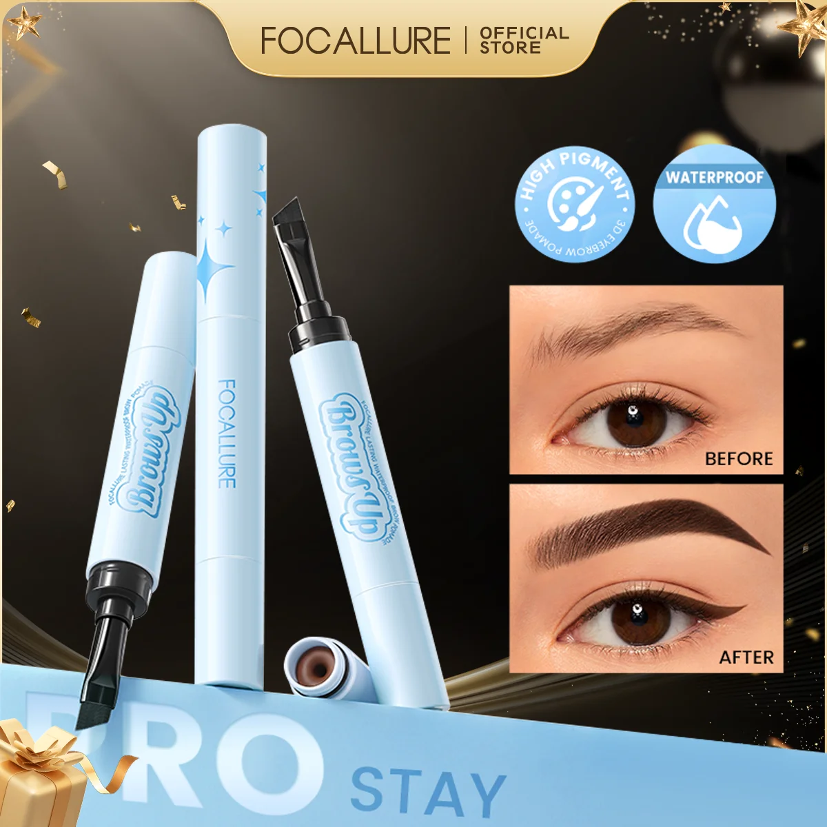 FOCALLURE 3D Eyebrow Gel Cream 2 In 1 Eyeliner Pencil 3 Colors Waterproof Long-lasting Eyebrow Pomade Enhancers Makeup Cosmetics