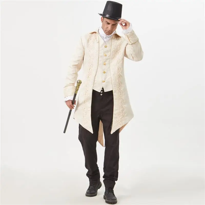 เสื้อโค้ทชายสไตล์ยุคกลางแบบเจ้าชาย แต่งลูกไม้สไตล์โกธิค ยุควิกตอเรีย สำหรับการแสดงบนเวทีและคอสเพลย์