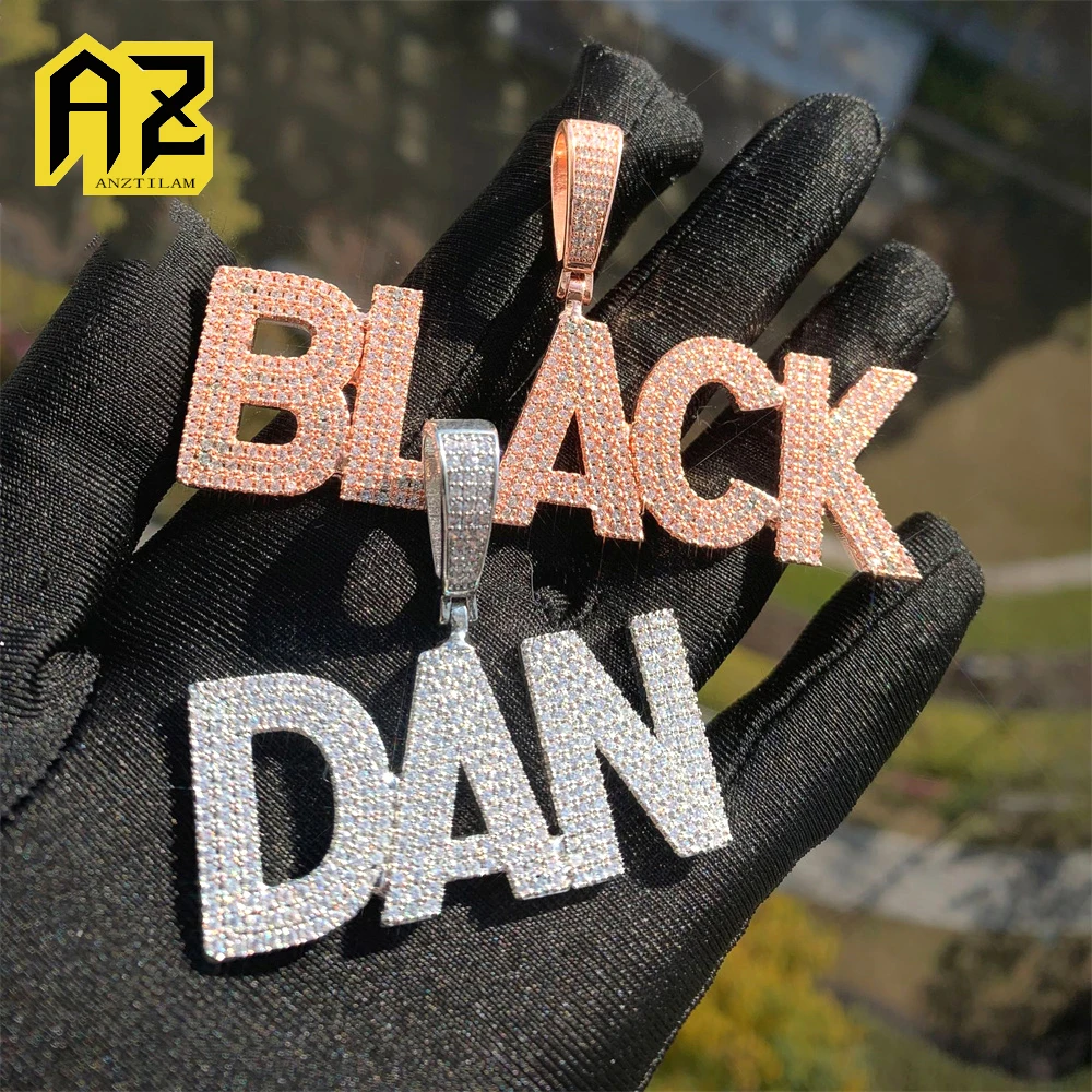 

Anztilam Full Zircon Customized Name Letters Iced Out Pendant Necklaces for Women Men Brass Hip Hop Jewelry