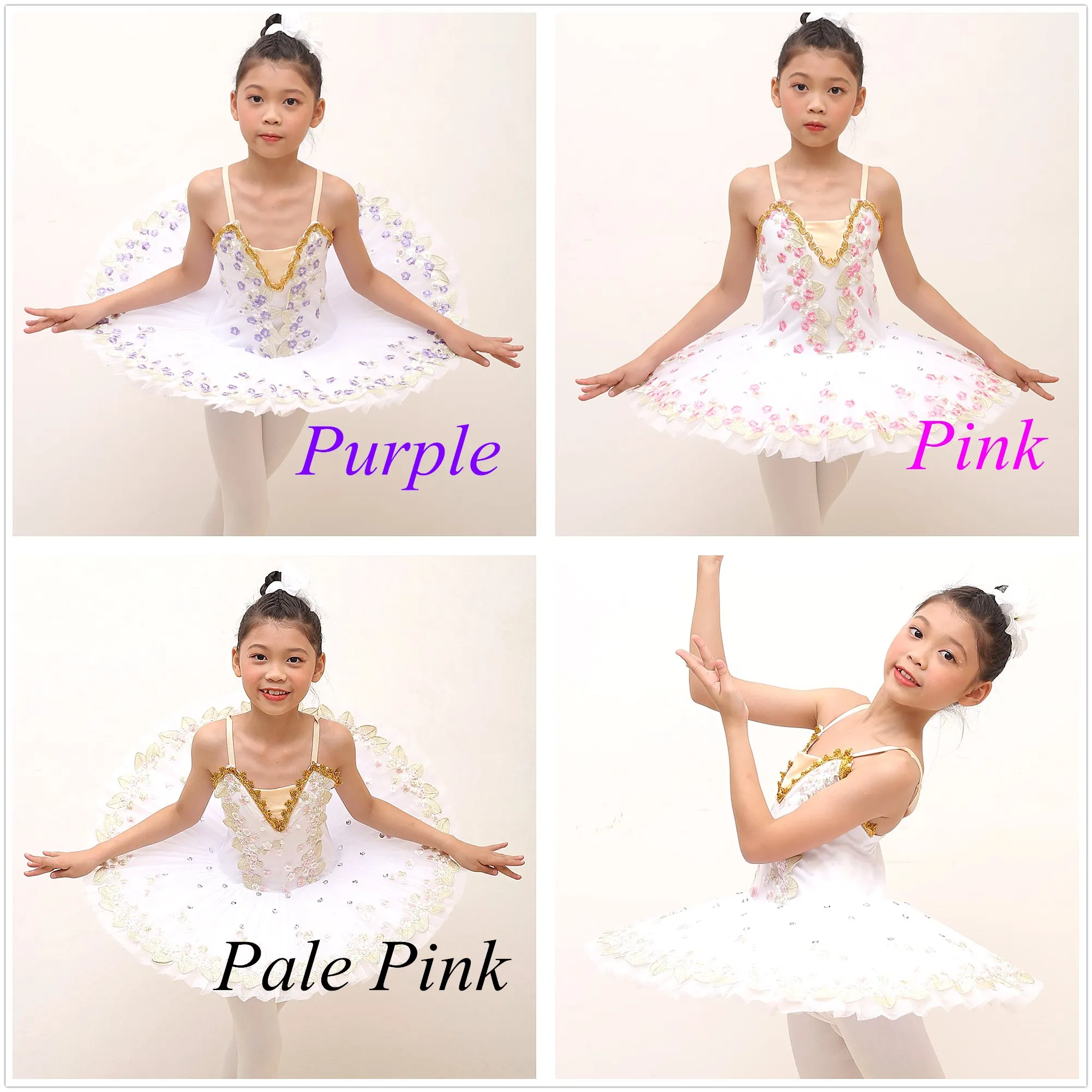 Ballet Tutu Skirt For Girls Children\'s Dance Costumes White Swan Belly Performance Dress Floral Embroidered Crystal