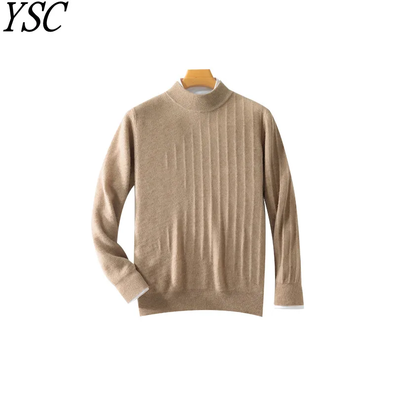 Men Knitted 100% Wool pullover sweater Half height collar thick style Long sleeves Soft warmth Anti-pilling Woolen base Sweater