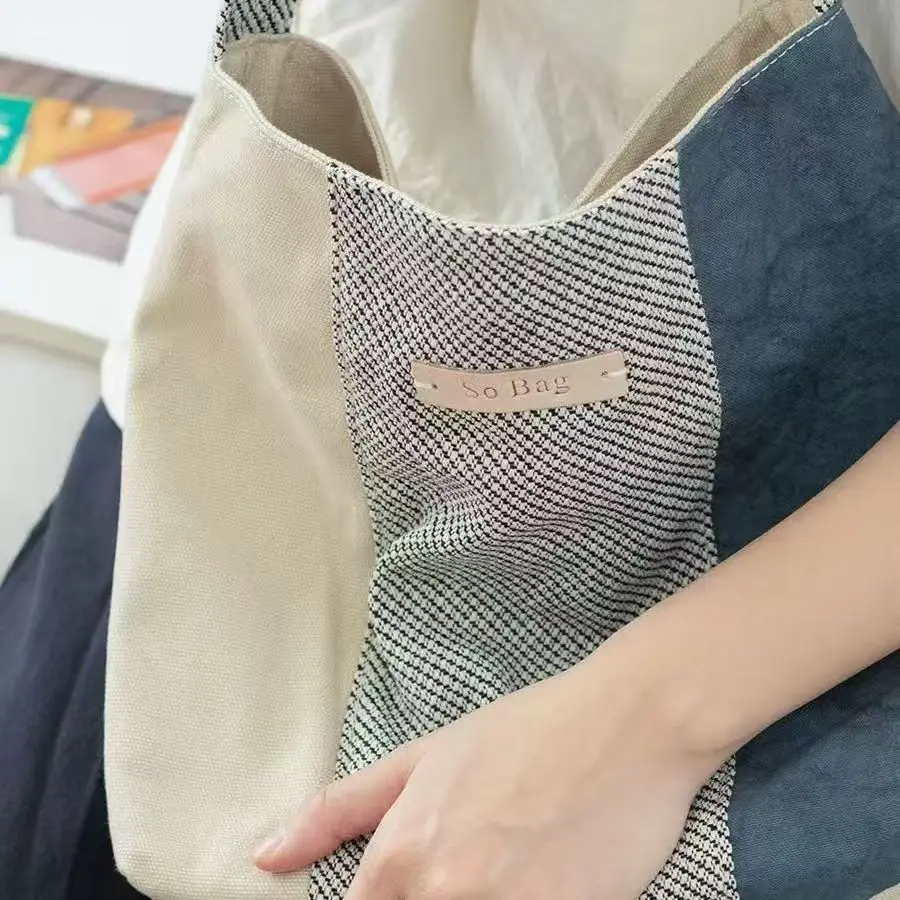 Canvas Underarm Bag 2025 New Shoulder Bag Women's Large Capacity Color Blocked Cloth Bag Shopping Bag Tote