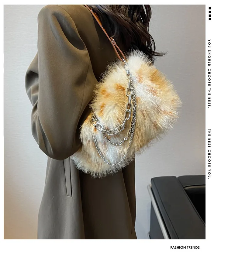 

Осенне-зимняя женская сумка из искусственного меха лисы, новинка 2026 года, плюшевая сумка через плечо на цепочке, кроссбоди