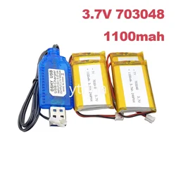 4PCS 3.7V 703048 1100mAh Li-ion Polymer Rechargeable Battery for Beauty Instrument Early Education Machine Laptop Battery+cable