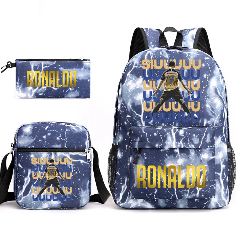 Ronaldo Print Student School Bag 3-piece Casual Children\'s Backpack Pen Bag Shoulder Bag Set