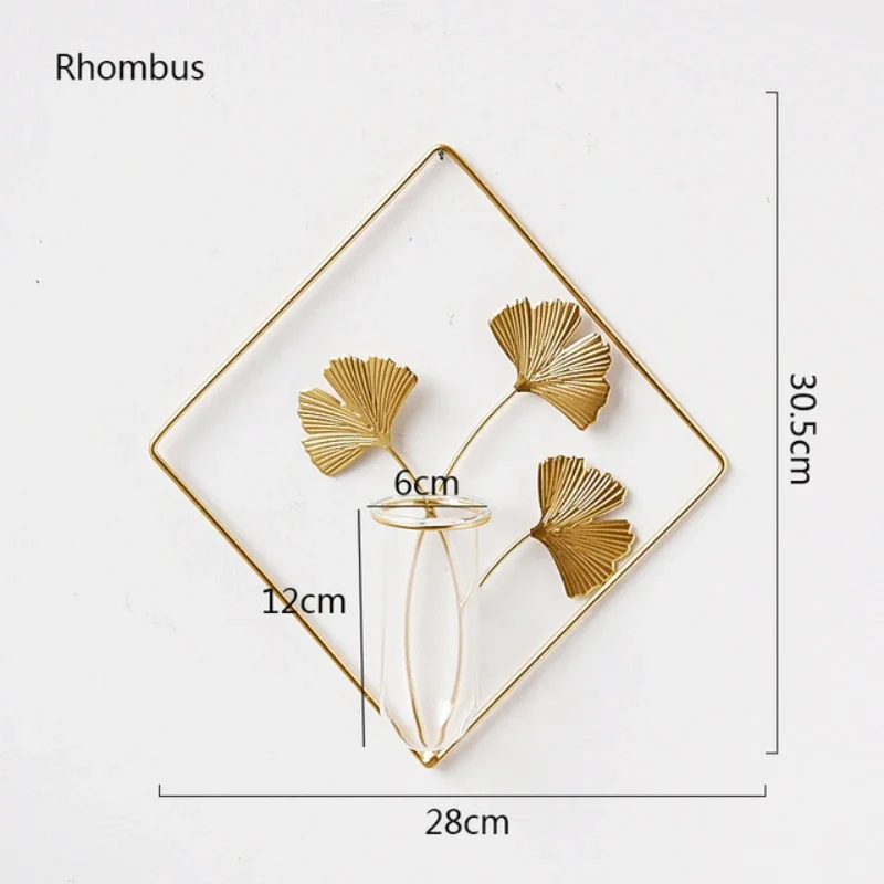 Golden Hydroponic Glass Vase Wall Flowerpot Home Decoration Metal Geometric Vase For Living Room Wall Decor