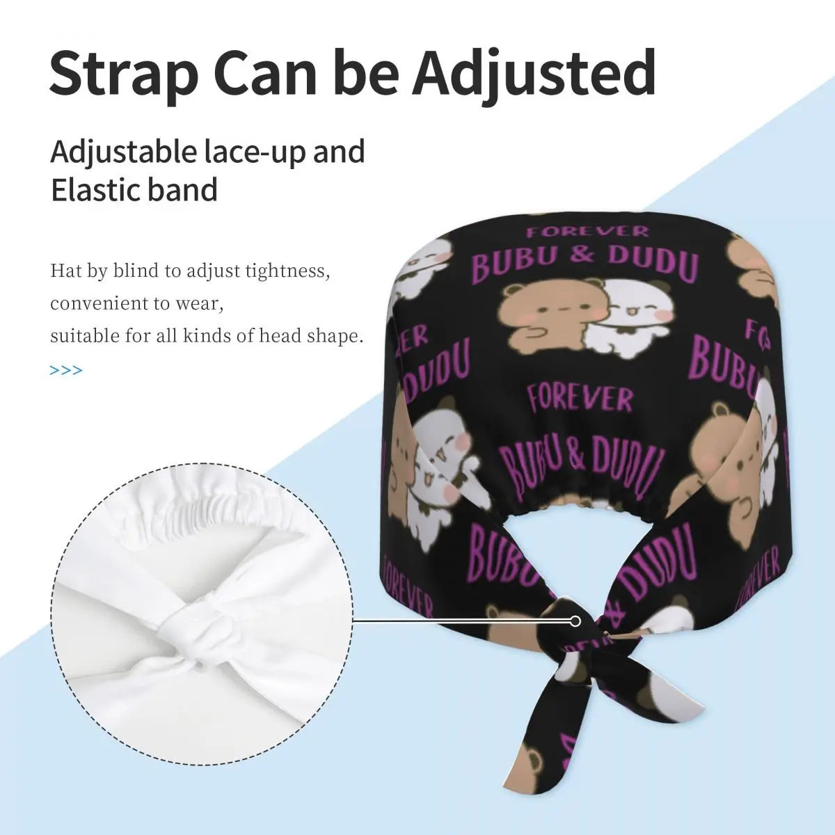 Boné esfoliante de trabalho Dudu Bubu Chapéus de enfermagem unissex feminino Y2K moda boné médico ajustável com amarração nas costas boné de trabalho