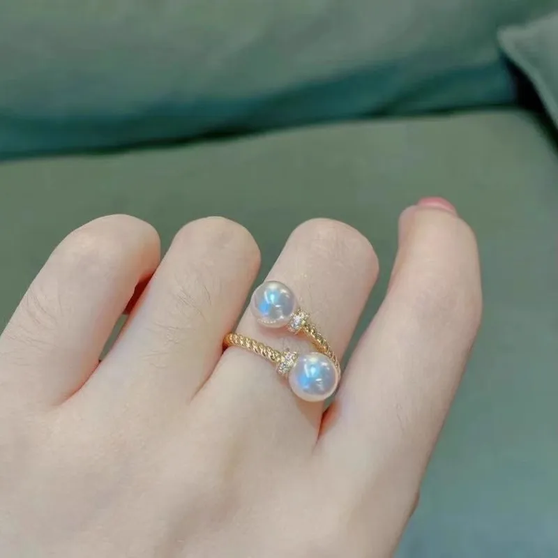 Gorgeous AAAA 7-8mm South Sea White Round Natural Real Pearl Ring S925 silver