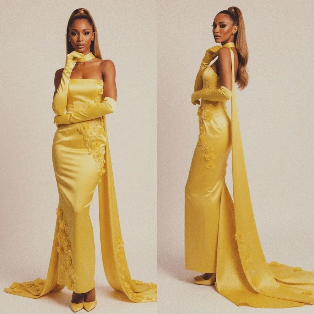 

Customized Charmeuse Applique Charming Strapless Straight Midi Dresses Bespoke Occasion Women's Evening Exquisite Party Gown