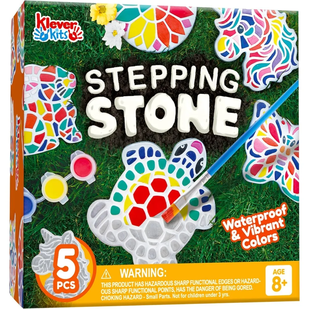 JOYFY Kids Stepping Stones طقم الطلاء 5 حديقة الحجارة السيراميك حديقة ديكور للأطفال هدايا عيد الميلاد عيد الميلاد