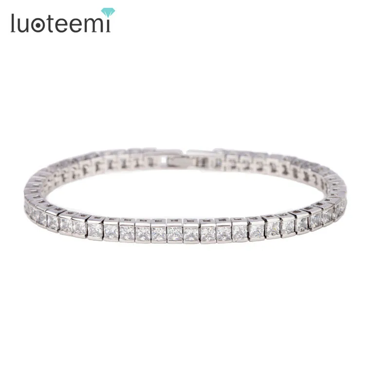 

LUOTEEMI Brand Simple Style Full Square Cubic Zirconia Paved Bracelet for Women Luxury Wedding Party Fashion Gift for Girlfriend