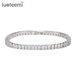 LUOTEEMI Brand Simple Style Full Square Cubic Zirconia Paved Bracelet for Women Luxury Wedding Party Fashion Gift for Girlfriend