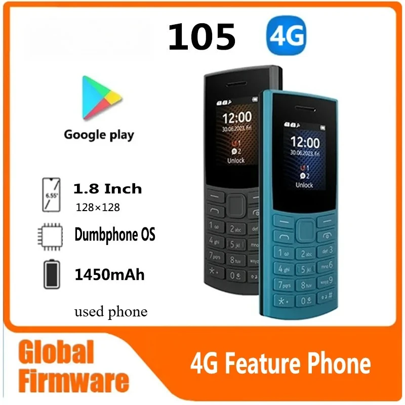 Finland Made105 4G 2023 Feature Phone Dual SIM 1.8'' Bluetooth 5.0 Battery FM Radio Call Recording Hebrew Keyboard Available